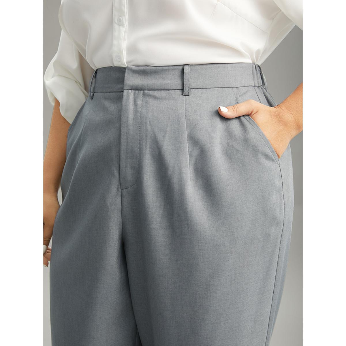Plus Size Plain Heather Texture Elastic Waist Pocket Pants Women Gray Office High Rise Office Pants BloomChic 14-16/1X Product Image