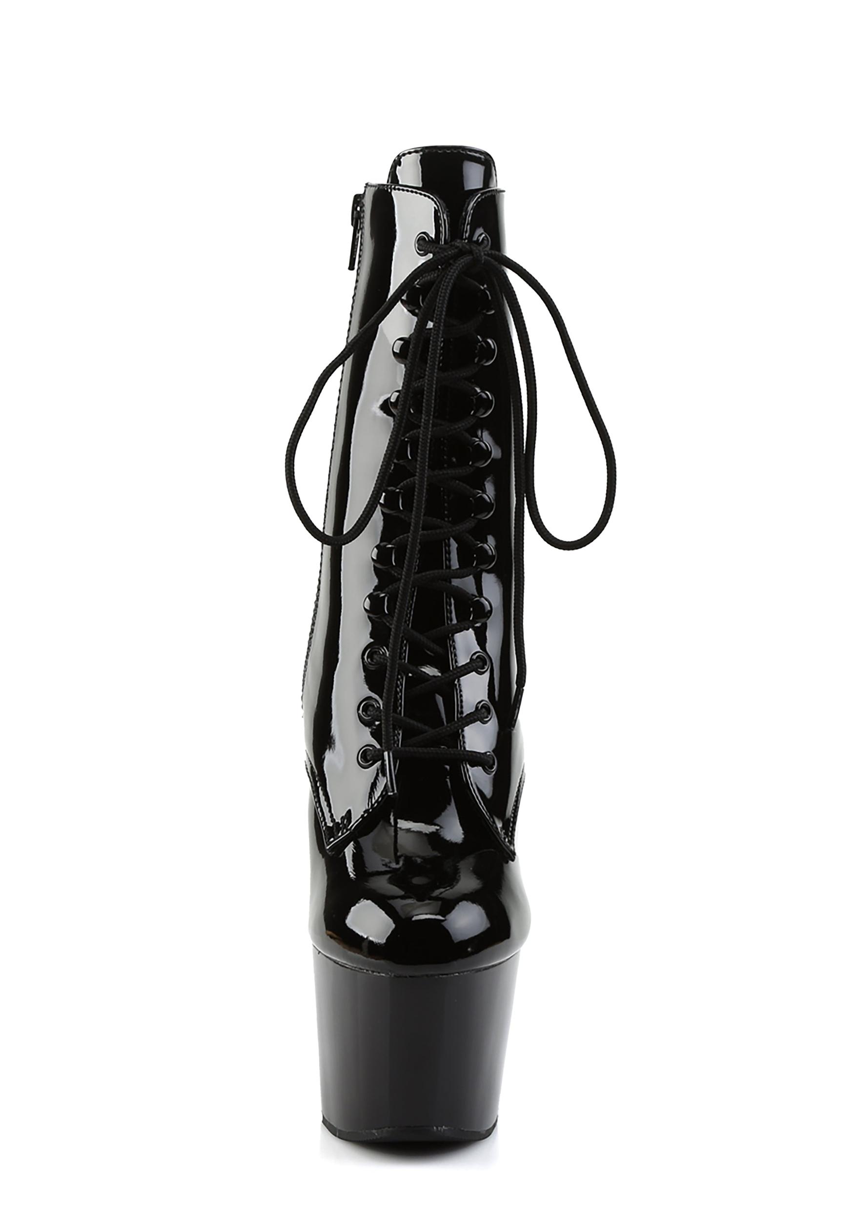 Pleaser Vinyl Stiletto Platform Boots - Black Product Image