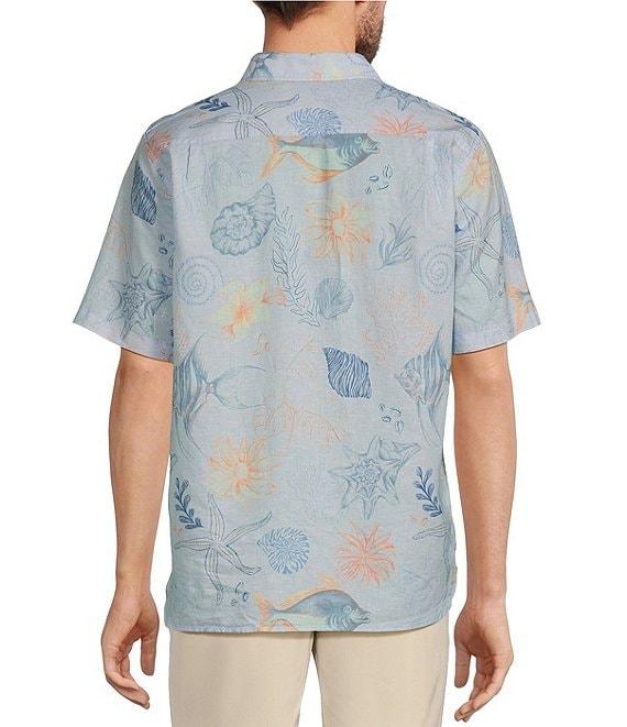 Caribbean Starfish Print Linen Short Sleeve Woven Shirt Product Image