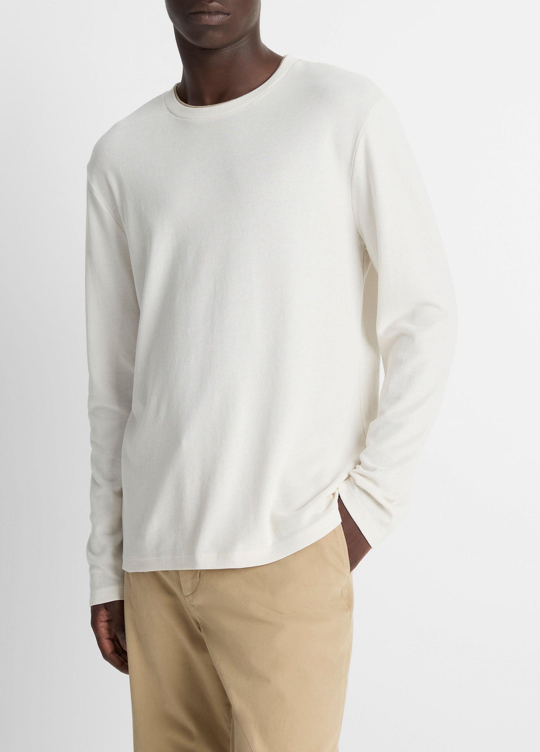 Micro-Waffle Pima Cotton Double-Collar Long-Sleeve T-Shirt Product Image