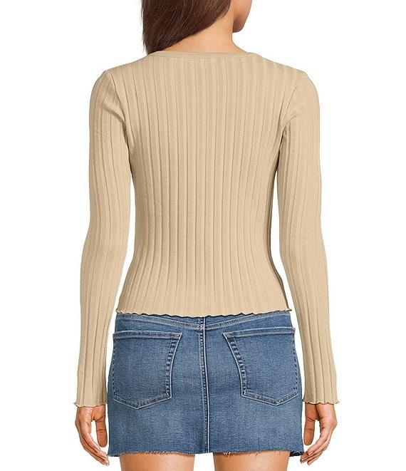 Copper Key Wide Ribbed Knit Button Front Top Product Image