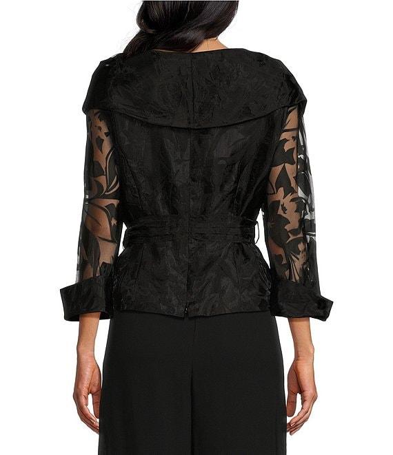 Alex Evenings 3/4 Sleeve Portrait Collar Tie Waist Floral Blouse Product Image
