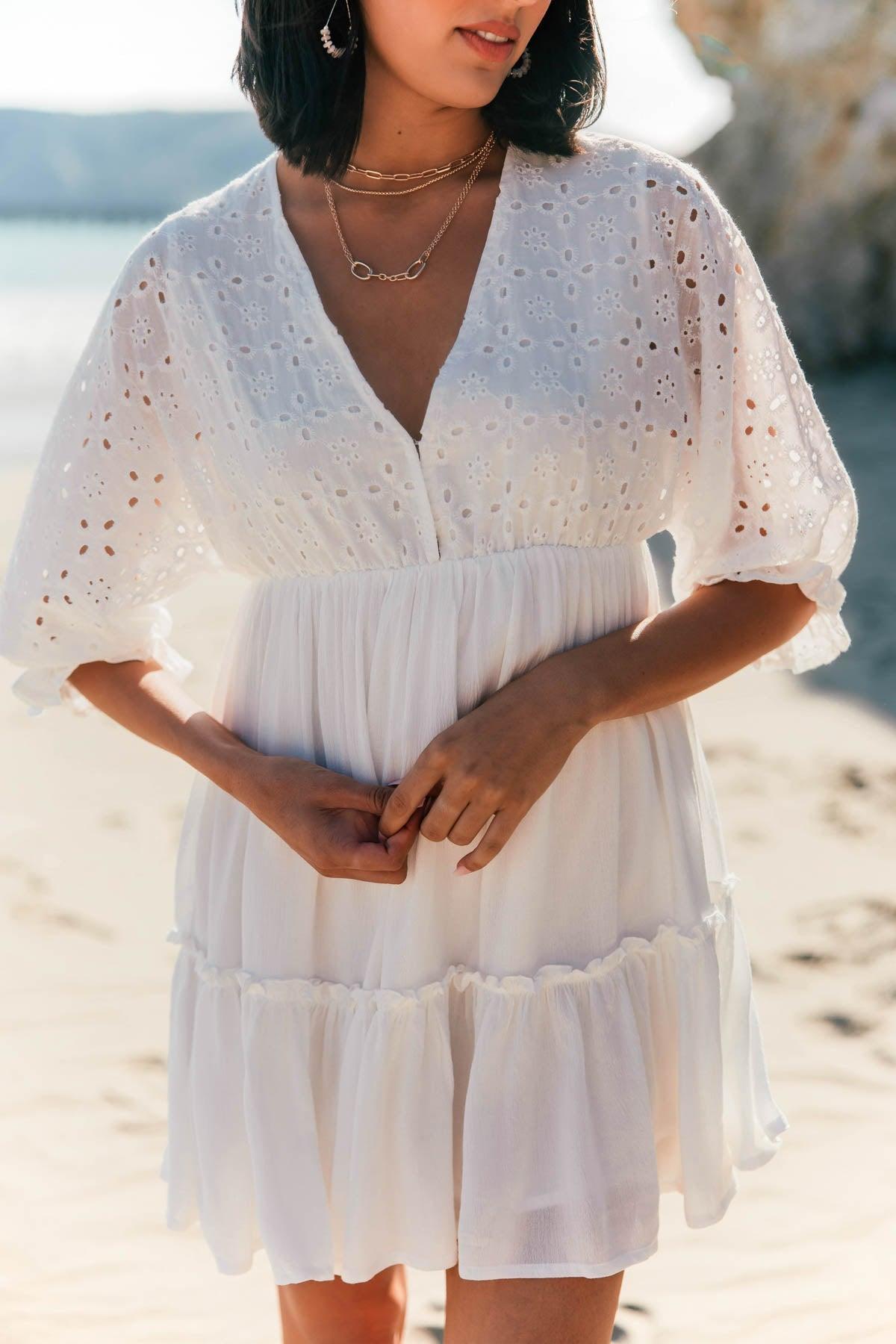 Chloe White Eyelet Tiered Mini Dress - FINAL SALE Product Image