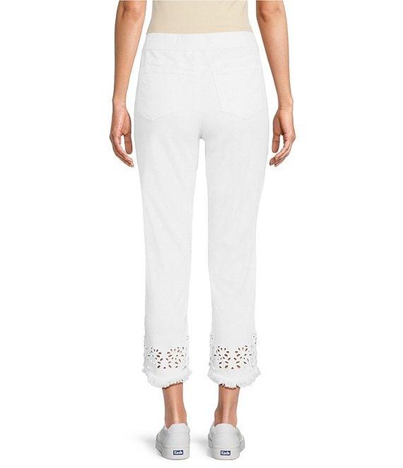 Intro Straight Leg Tulip Eyelet Embroidered Frayed Hem Pull-On Ankle Pants Product Image