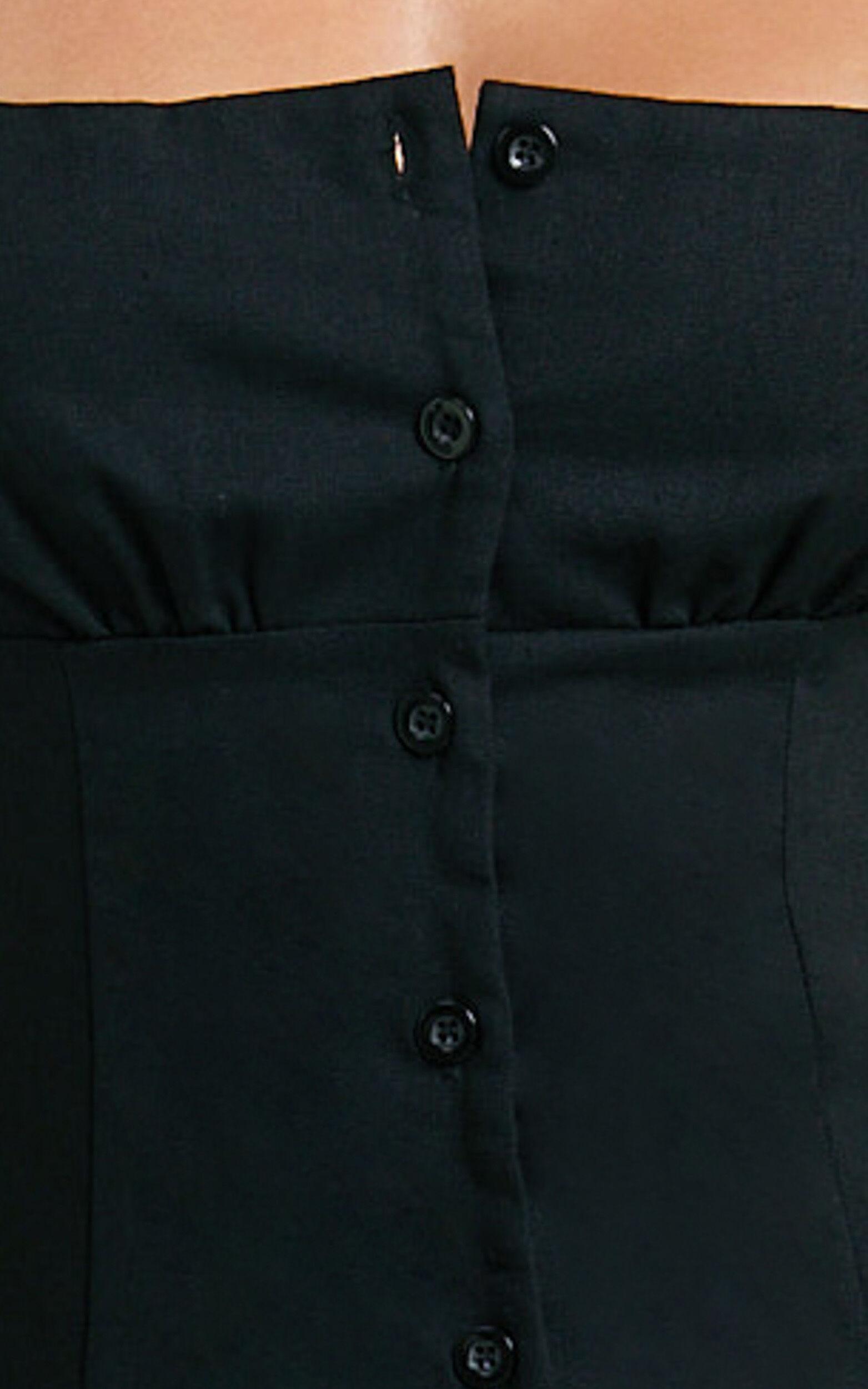 Cameron Midi Dress - Button Front Tie Back Dress in Black Product Image