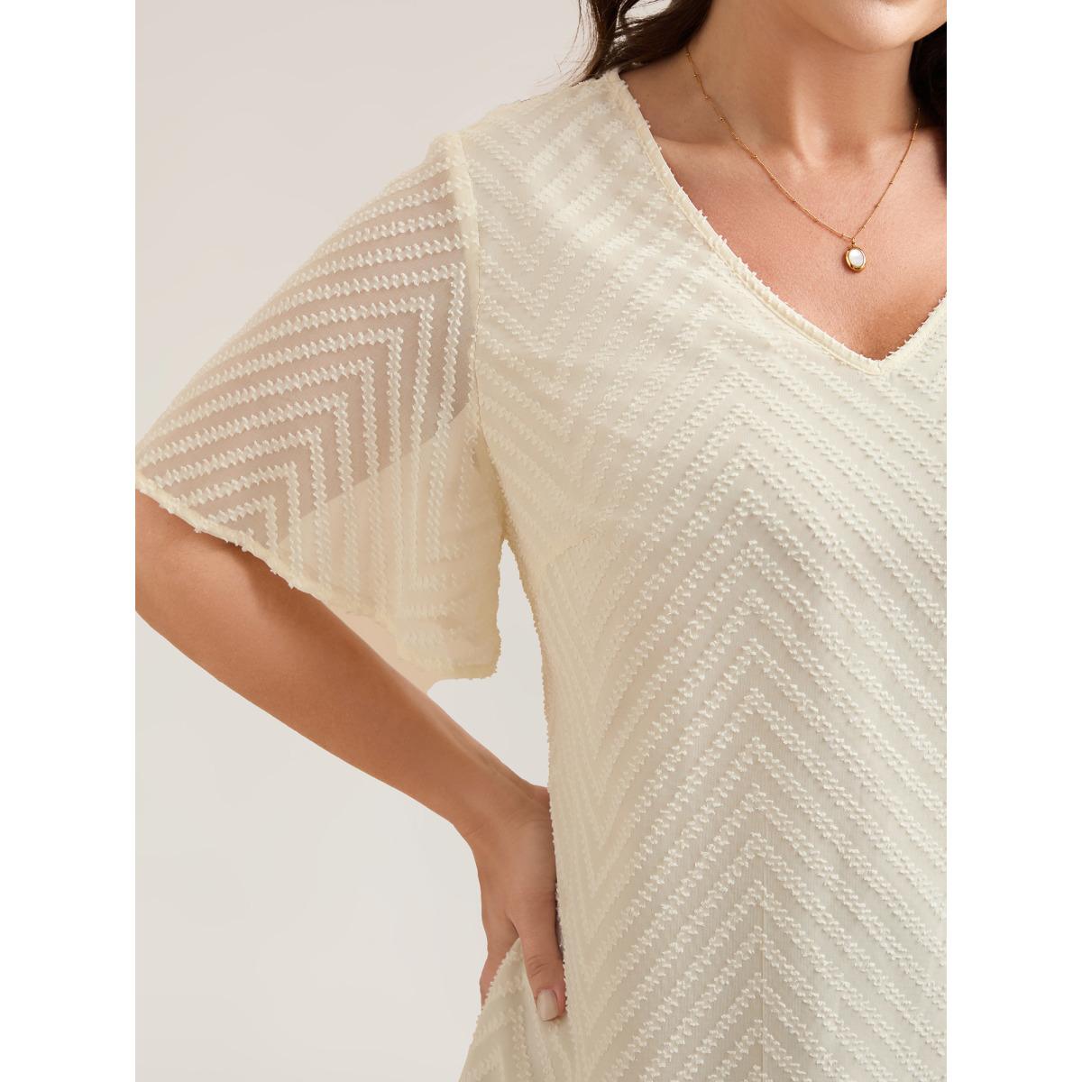 Plus Size Ivory Textured Sheer Ruffled Sleeve Blouse Women Timeless Short sleeve V-neck Elegant Blouses BloomChic 22-24/3X Product Image