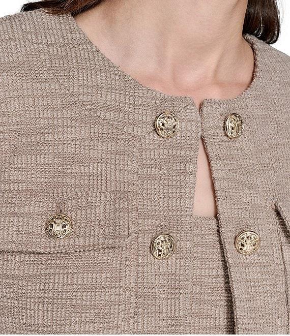 KARL LAGERFELD PARIS Cropped Tweed Long Sleeve Jacket Product Image
