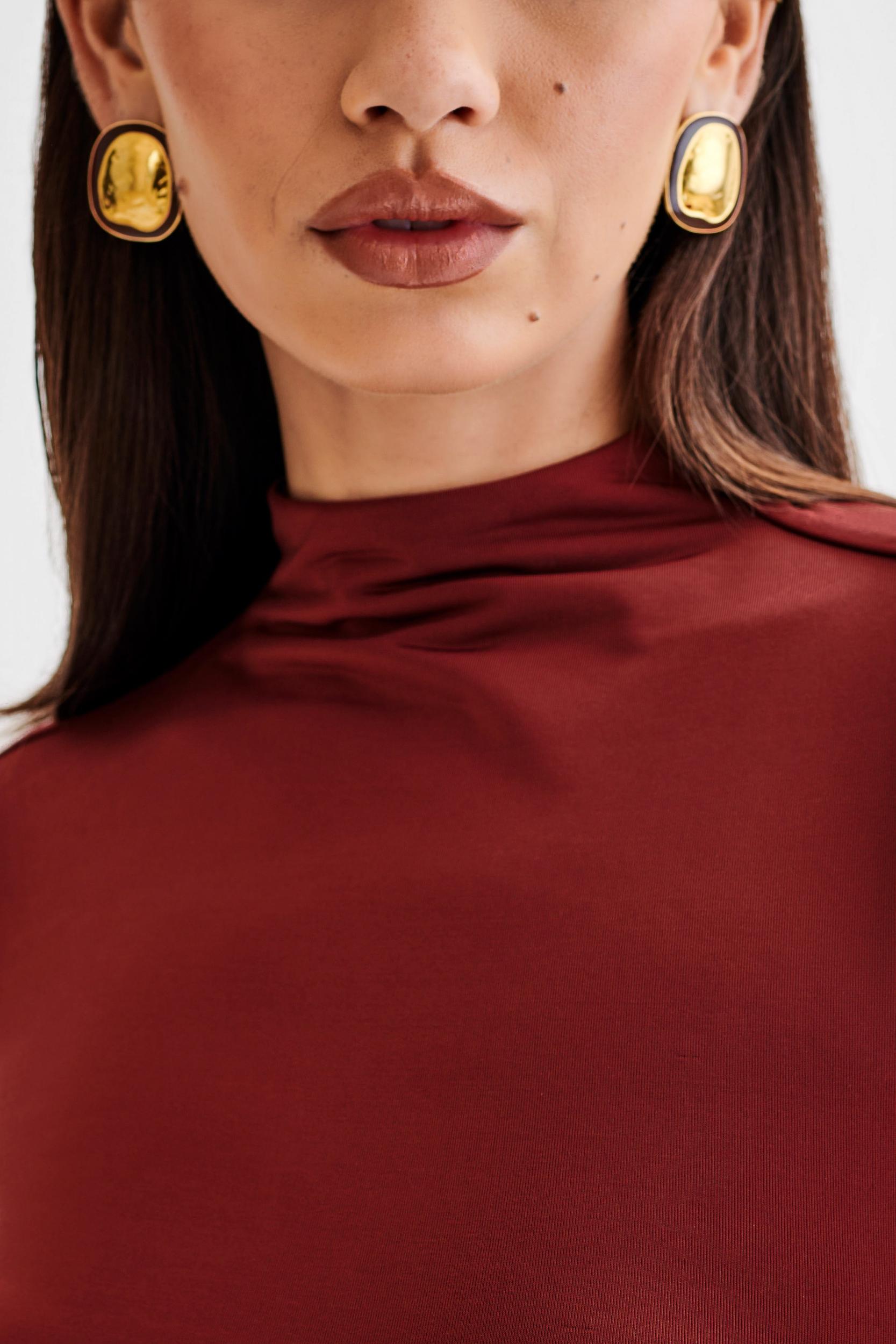 Elani Slinky High Neck Bodysuit - Wine Product Image