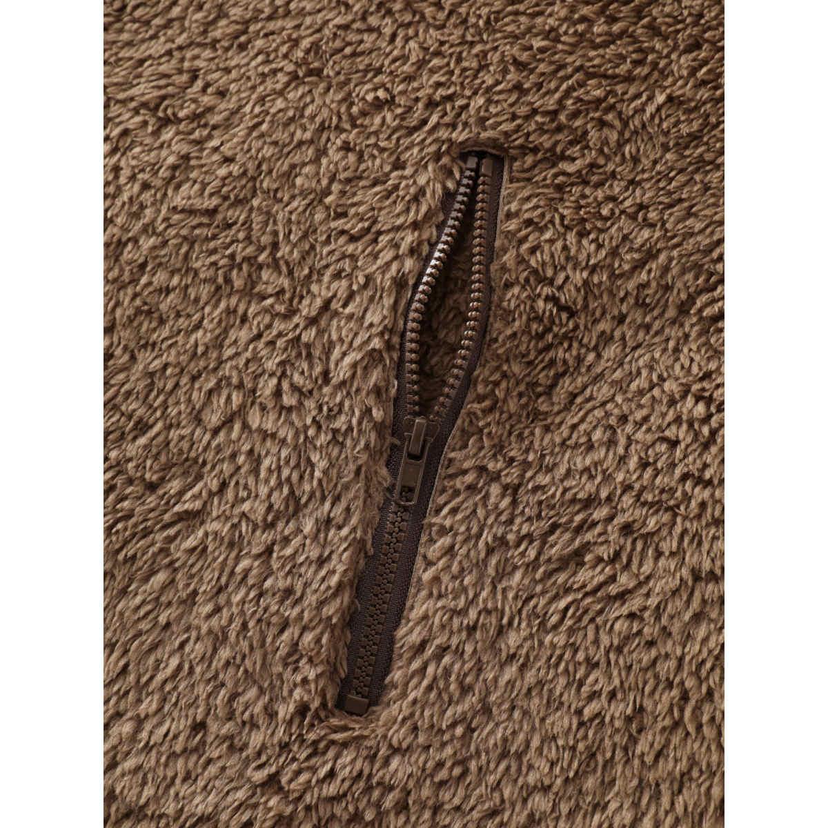 Plus Size Furry Textured Color Contrast Pockets Jacket Women Browncoffeecolor Texture Zippered pocket Casual Jackets BloomChic 26/4X Product Image