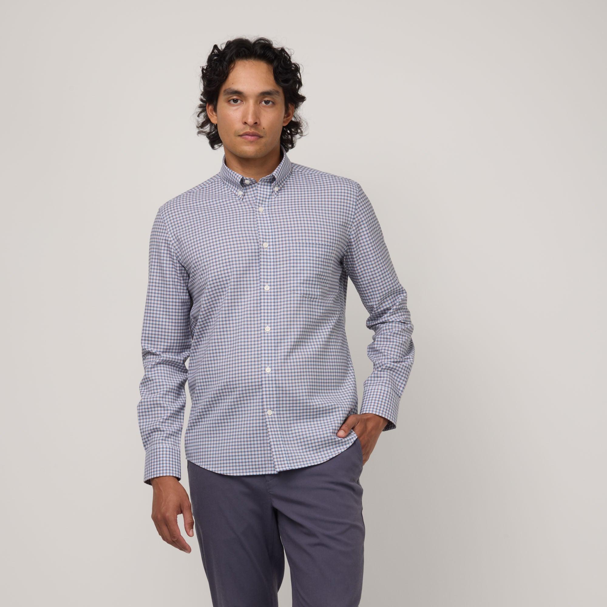 Merino Wool Button-Down Shirt | Navy & Ash Brown Product Image