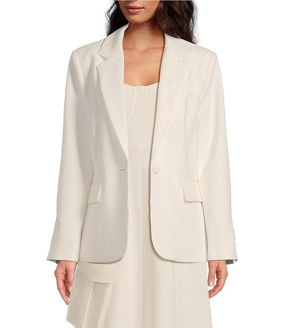 Le' AL.X Woven Suiting Notch Lapel Long Sleeve Button Front Flap Pocket Mid Length Coordinating Blazer Product Image