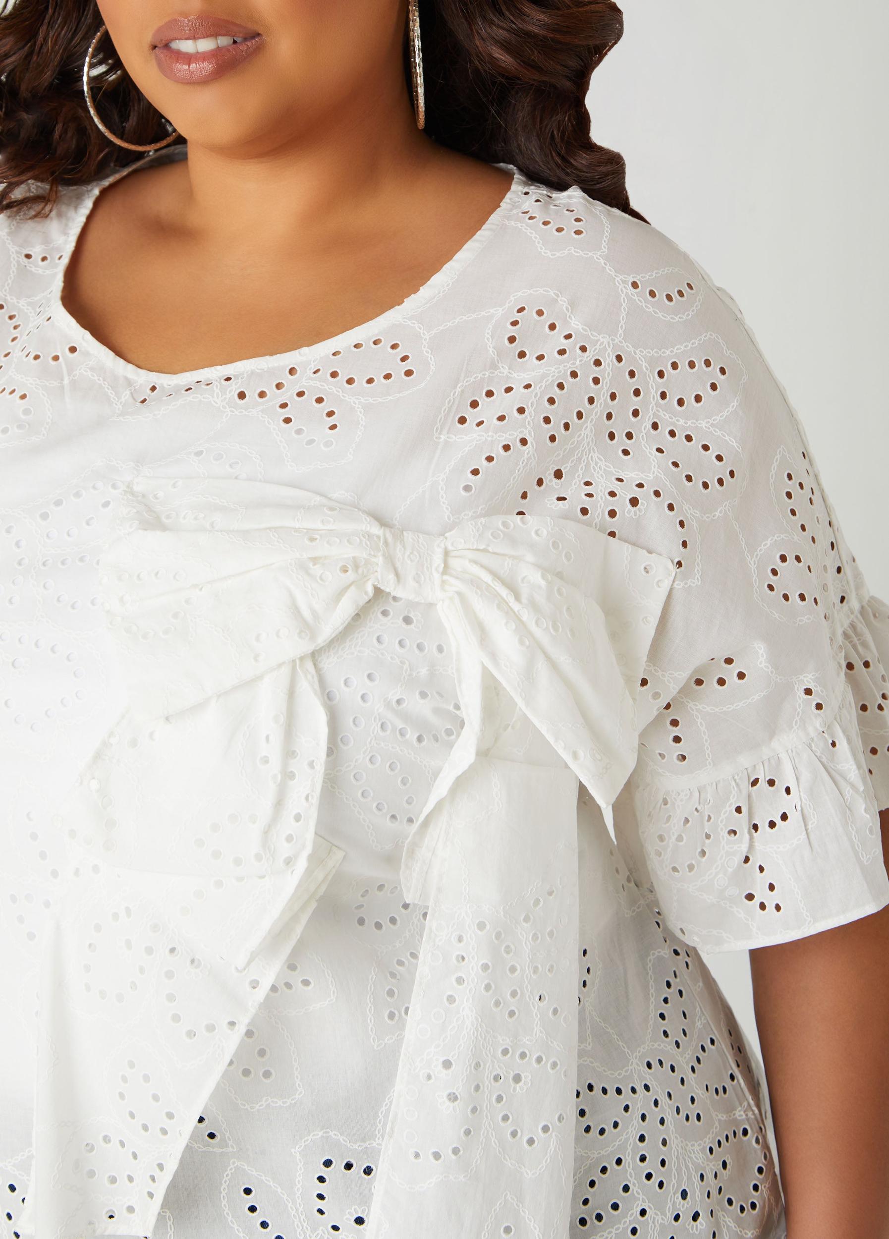 Bow Embellished Eyelet Blouse Product Image