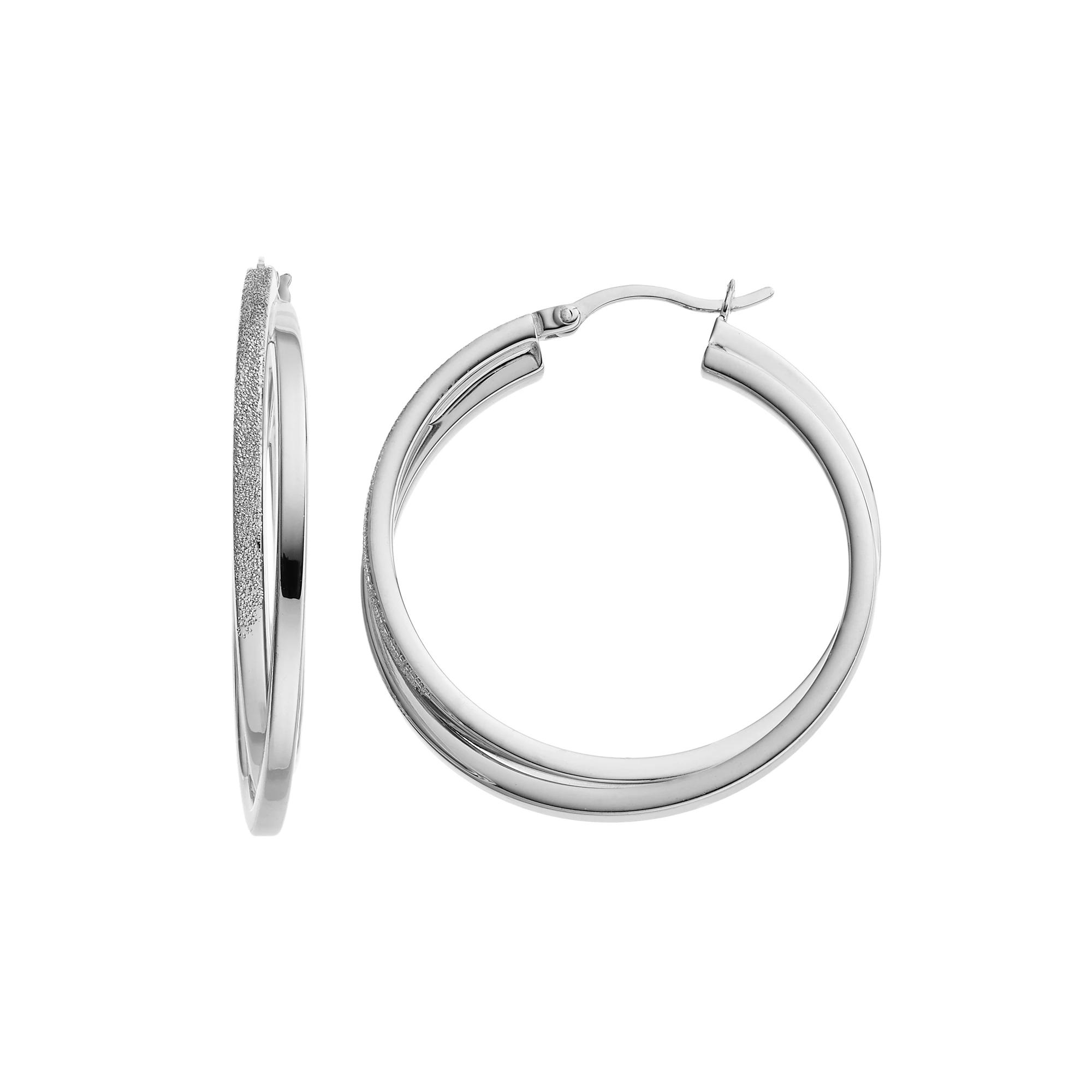 Sterling Silver Hoop Earrings, Women's, White Over Silver Product Image