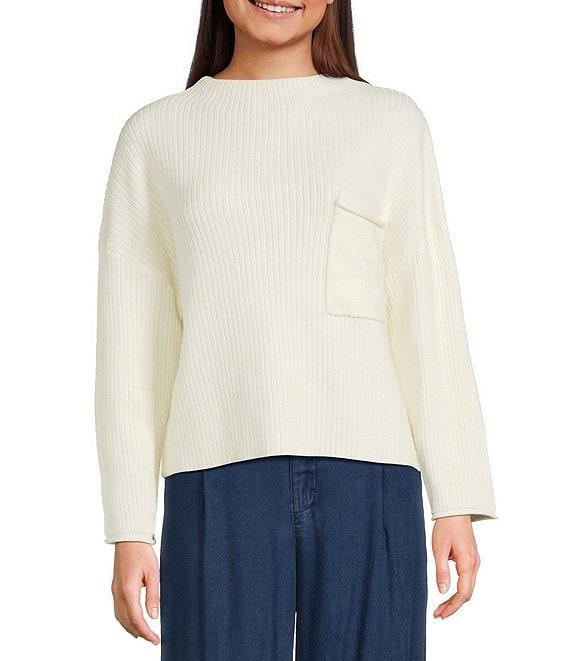 Blu Pepper Knit Mock Neck Pocket Front Long Sleeve Sweater Product Image