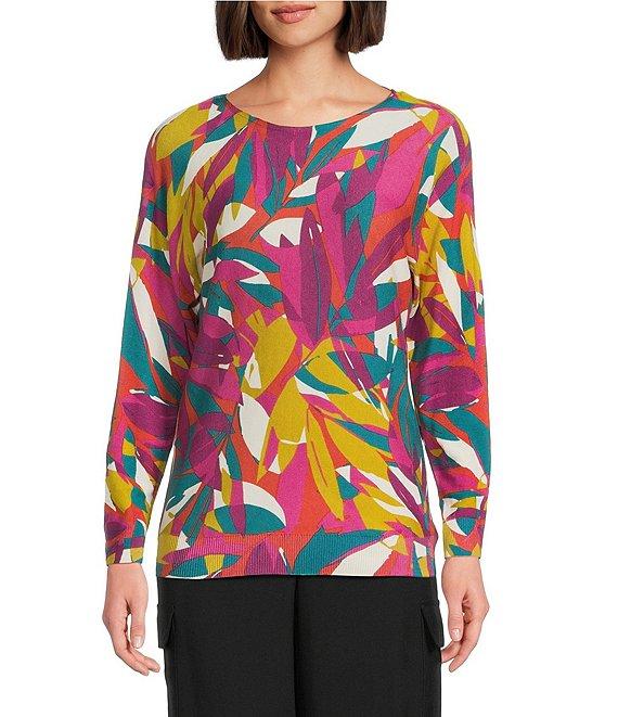 Investments Stained Leaves Long Sleeve Boat Neck Pullover Sweater Product Image
