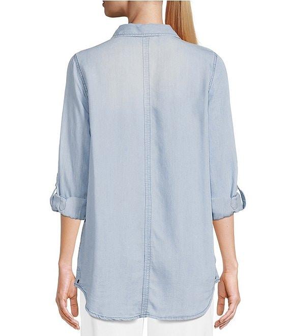 Intro Long Roll-Tab Sleeve Button Front Slub Lyocell Shirt Product Image