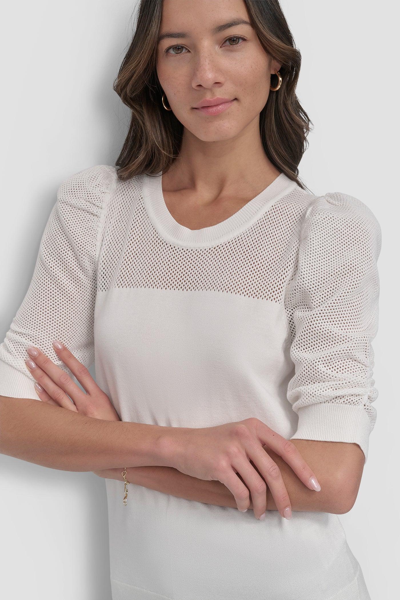 SHORT SLEEVE CREWNECK TWIST SLEEVE SWEATER Product Image