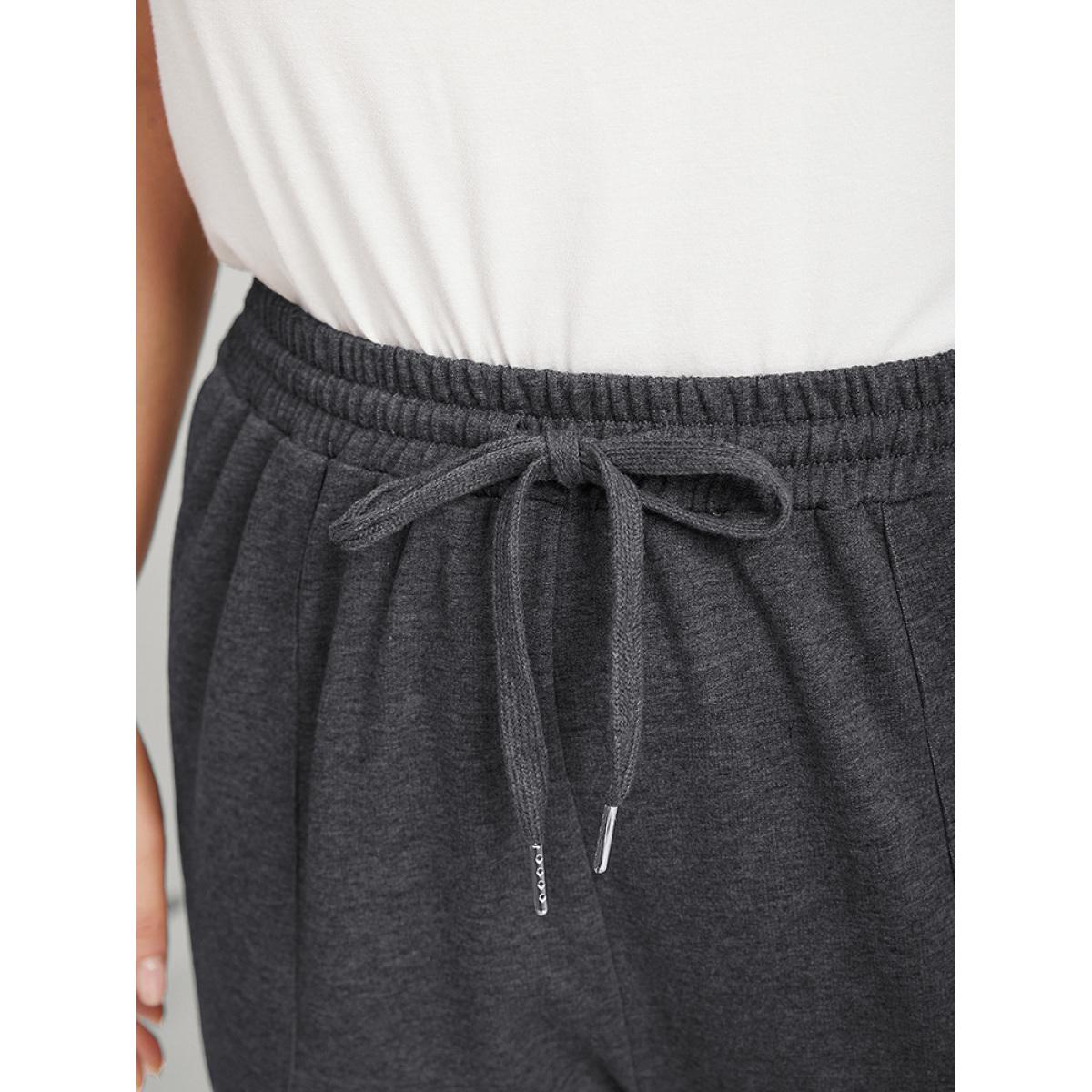 Plain Drawstring Slant Pocket Sweatpants DimGray Plus Size Women Casual Dailywear Plain 10/M Bloomchic Product Image
