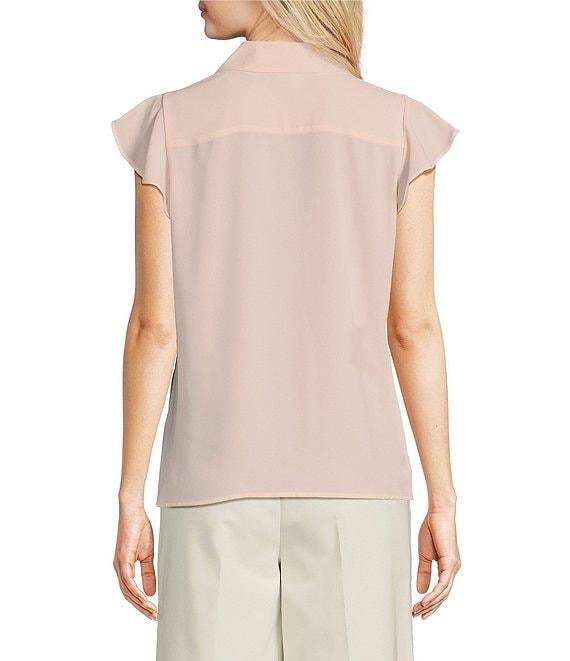 Calvin Klein Futter Sleeve Point Collar Ruffle Button Front Blouse Product Image