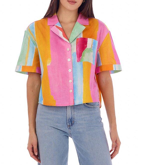 CROSBY by Mollie Burch Ida Watercolor Button Front Short Sleeve Coordinating Top Product Image