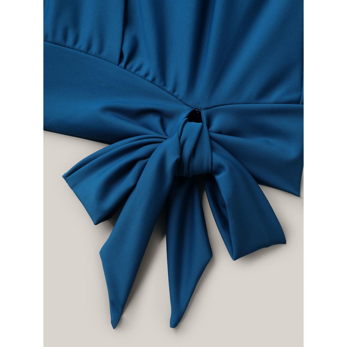 Plus Size Non-Removable Cups Knot Solid Swim Tank Women's Swimwear Aegean Beach High stretch Bodycon Non Curve Swim Tops BloomChic 14-16/1X Product Image