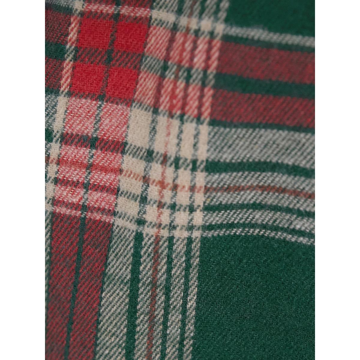 Plus Size DarkGreen Plaid Button Up Belted Blouse Women Casual Long Sleeve Shirt collar Festival-Christmas Blouses BloomChic 12/L Product Image