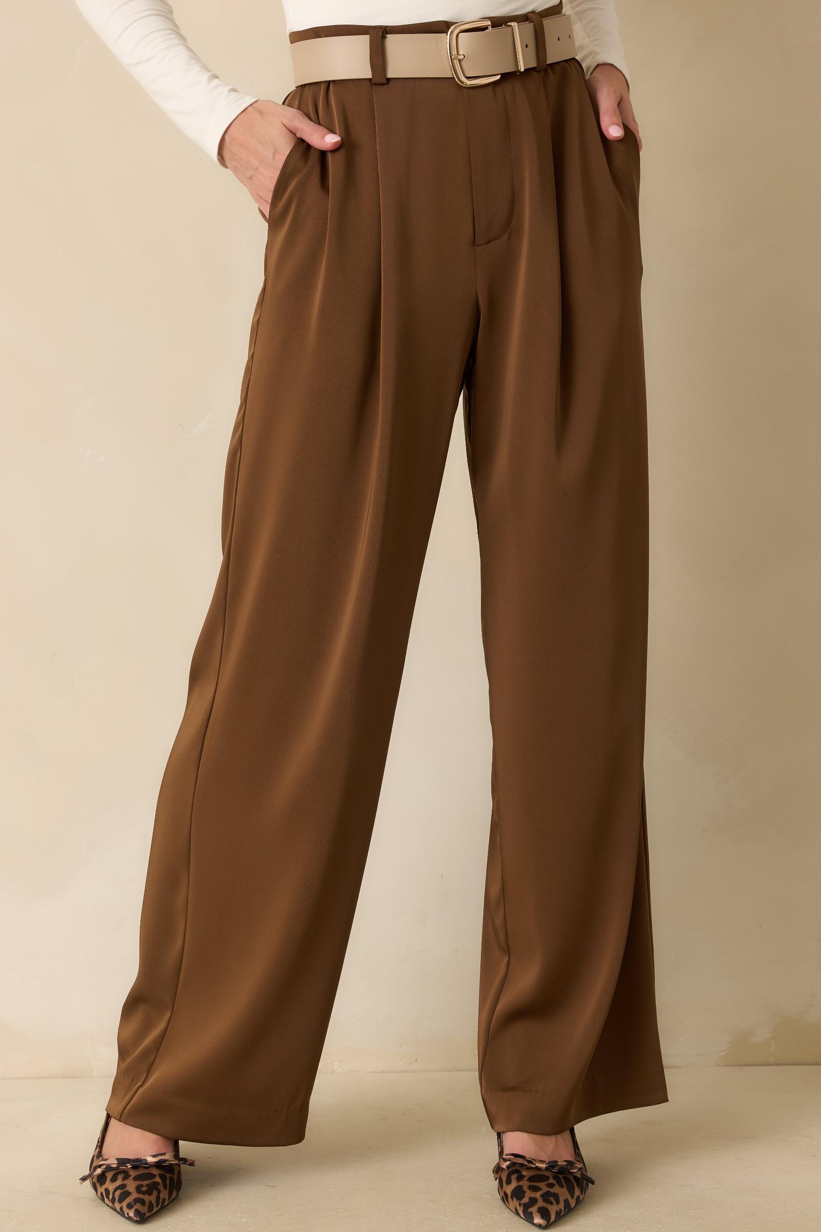 Mark My Words Brown High Waisted Wide Leg Trousers L / Brown Product Image