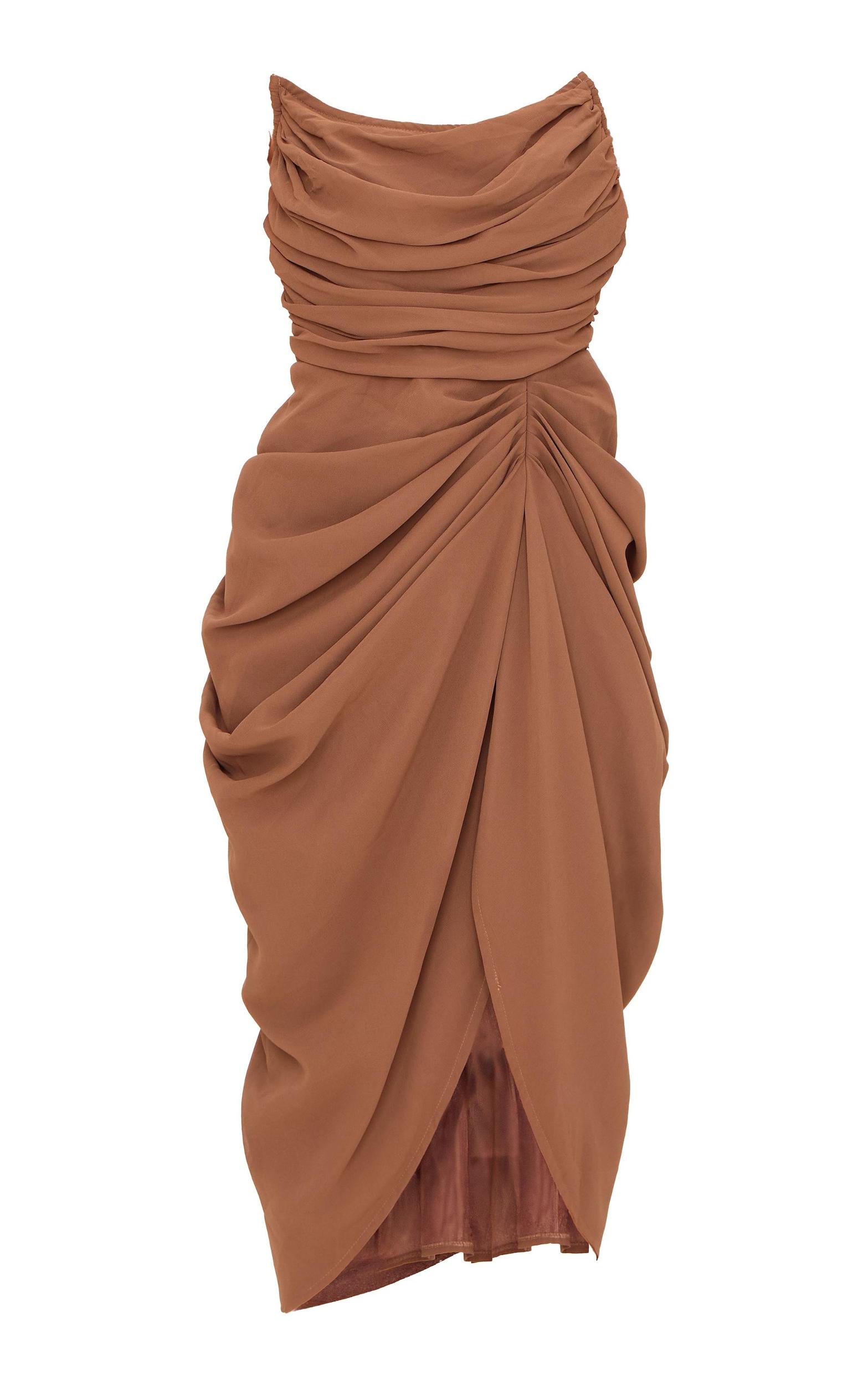Chocolate Chiffon Corset Bandeau Draped Midi Dress Product Image