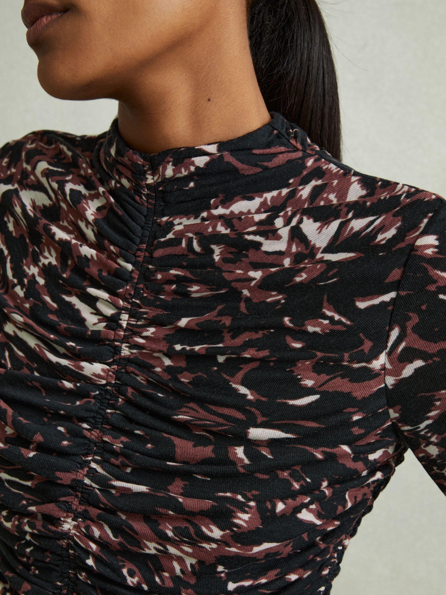 Printed Ruched Top in Black/Brown Product Image