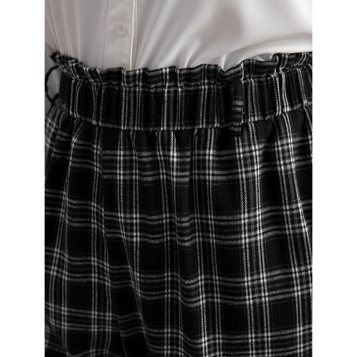 Plus Size Plaid Paperbag Waist Pocket Pants Women Black Office Bodycon High Rise Work Pants BloomChic 18-20/2X Product Image