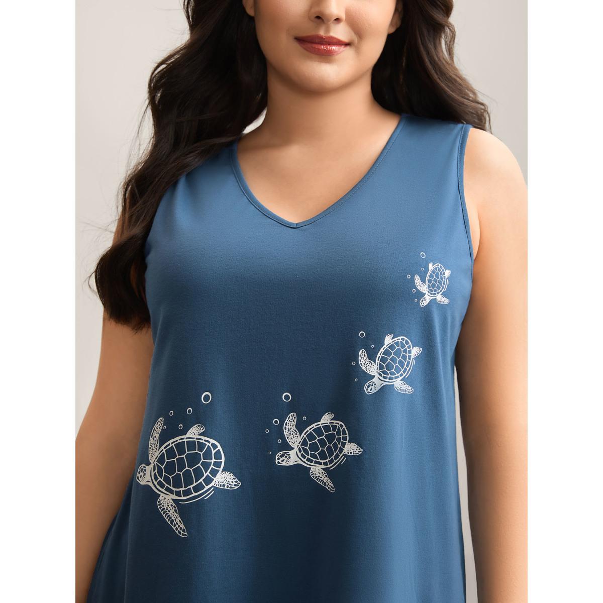 Plus Size Turtle Print V-Neck Tank Top Women Aegean Leisure Non V-neck Casual Tank Tops Camis BloomChic 22-24/3X Product Image