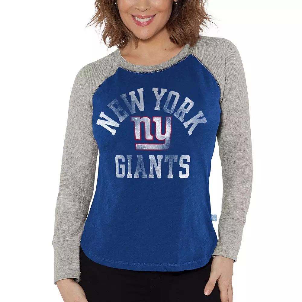 Women's G-III 4Her by Carl Banks Royal/Heather Gray New York Giants Waffle Knit Raglan Long Sleeve T-Shirt, Size: Small, Blue Product Image