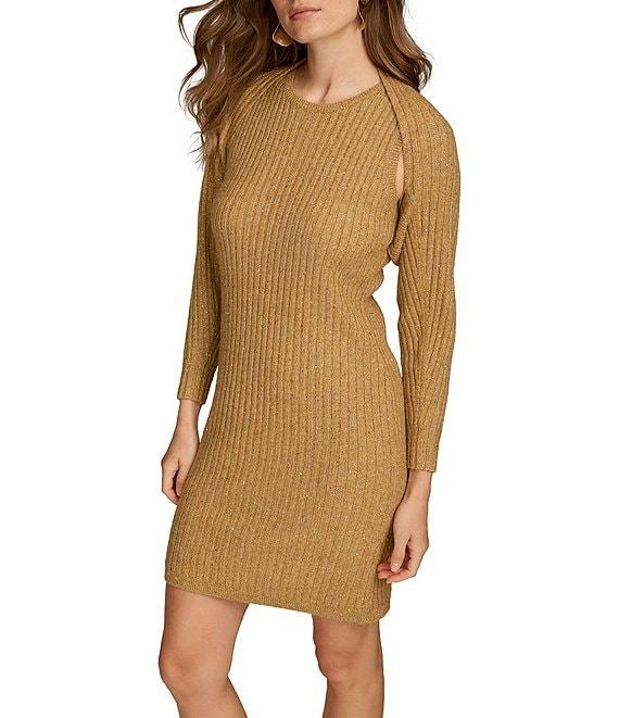 Donna Karan Sequin Yarn Crew Neck Long Sleeve 2 Piece Jacket Dress Product Image