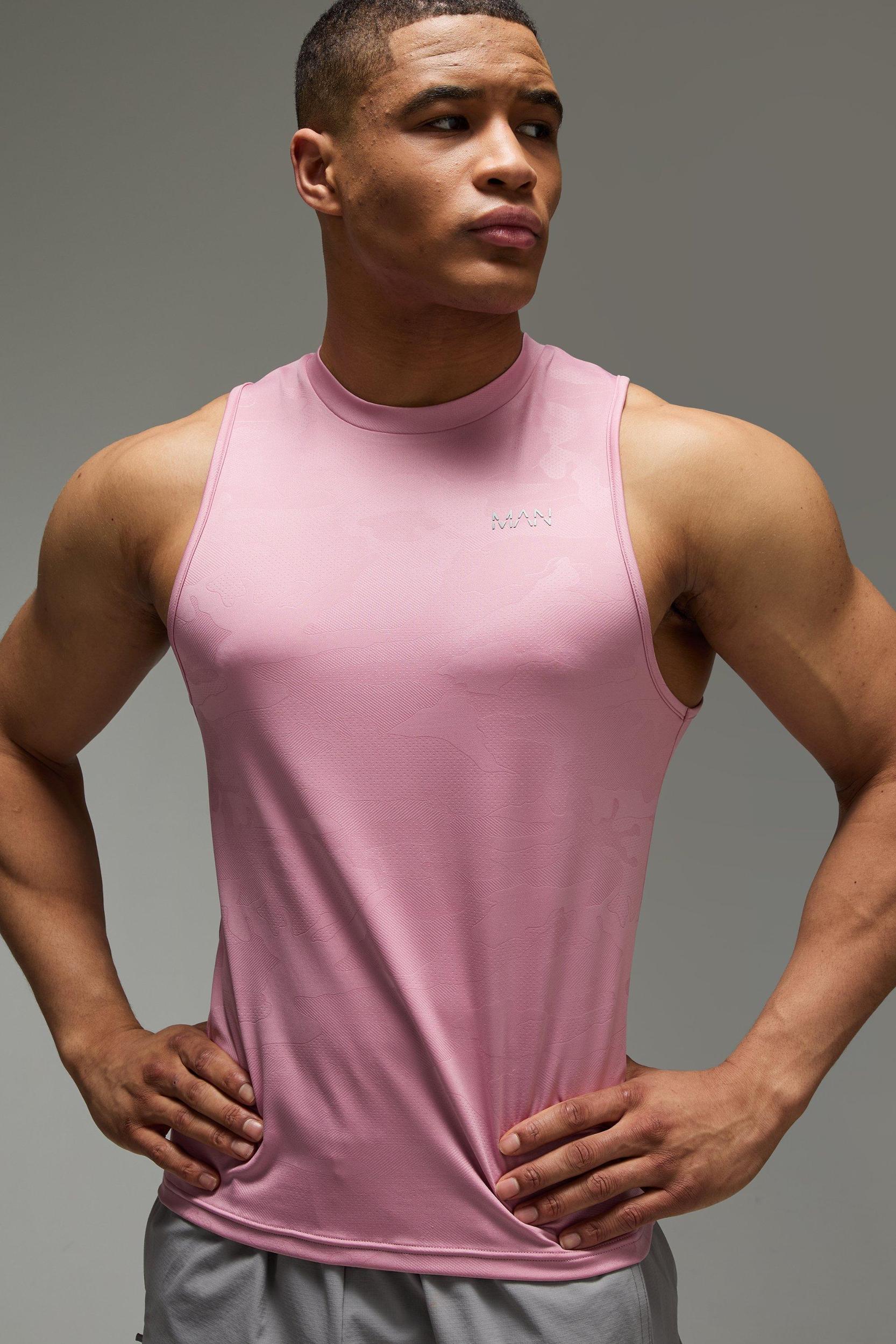 Man Active Camo Performance Regular Fit Tank | boohooMAN USA Product Image