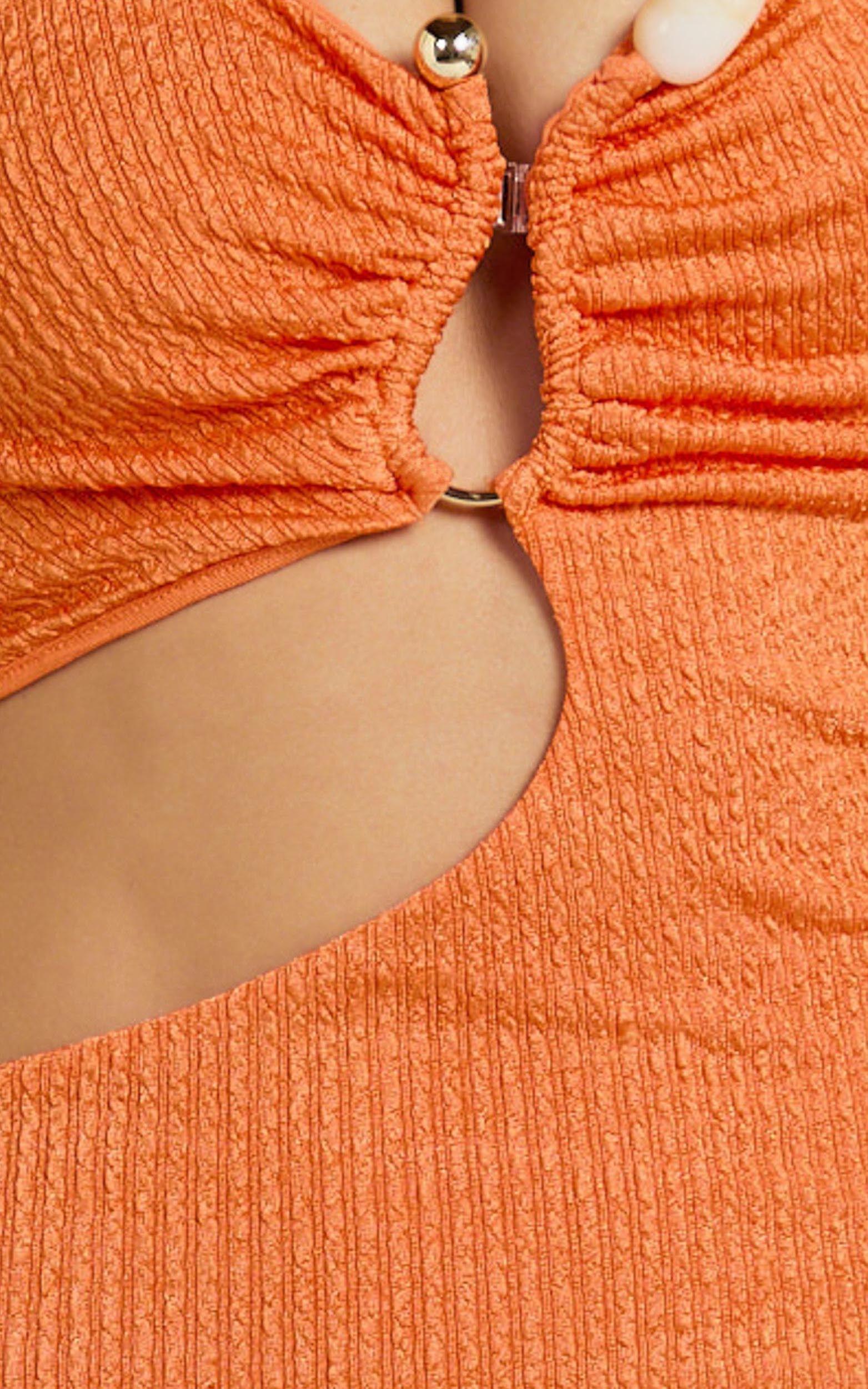 Halle Maxi Dress - Halterneck Cutout Fitted Jersey Dress with Hardware Detail in Orange Product Image