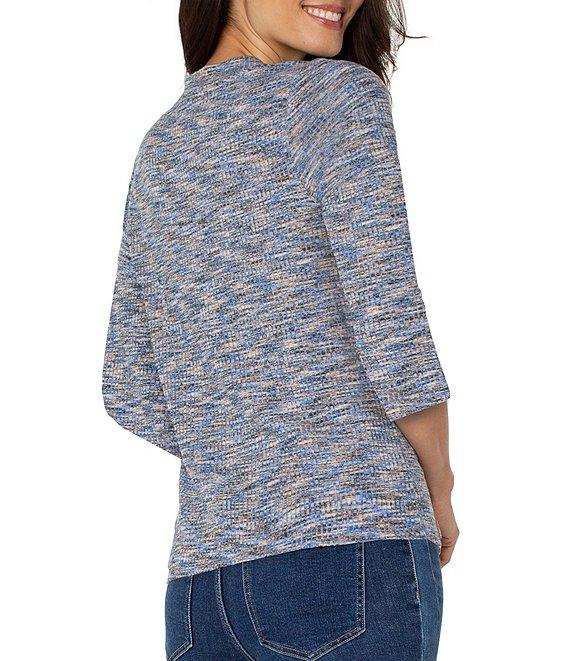 Liverpool Los Angeles Ribbed Knit V-Neck 3/4 Sleeves Tee Product Image