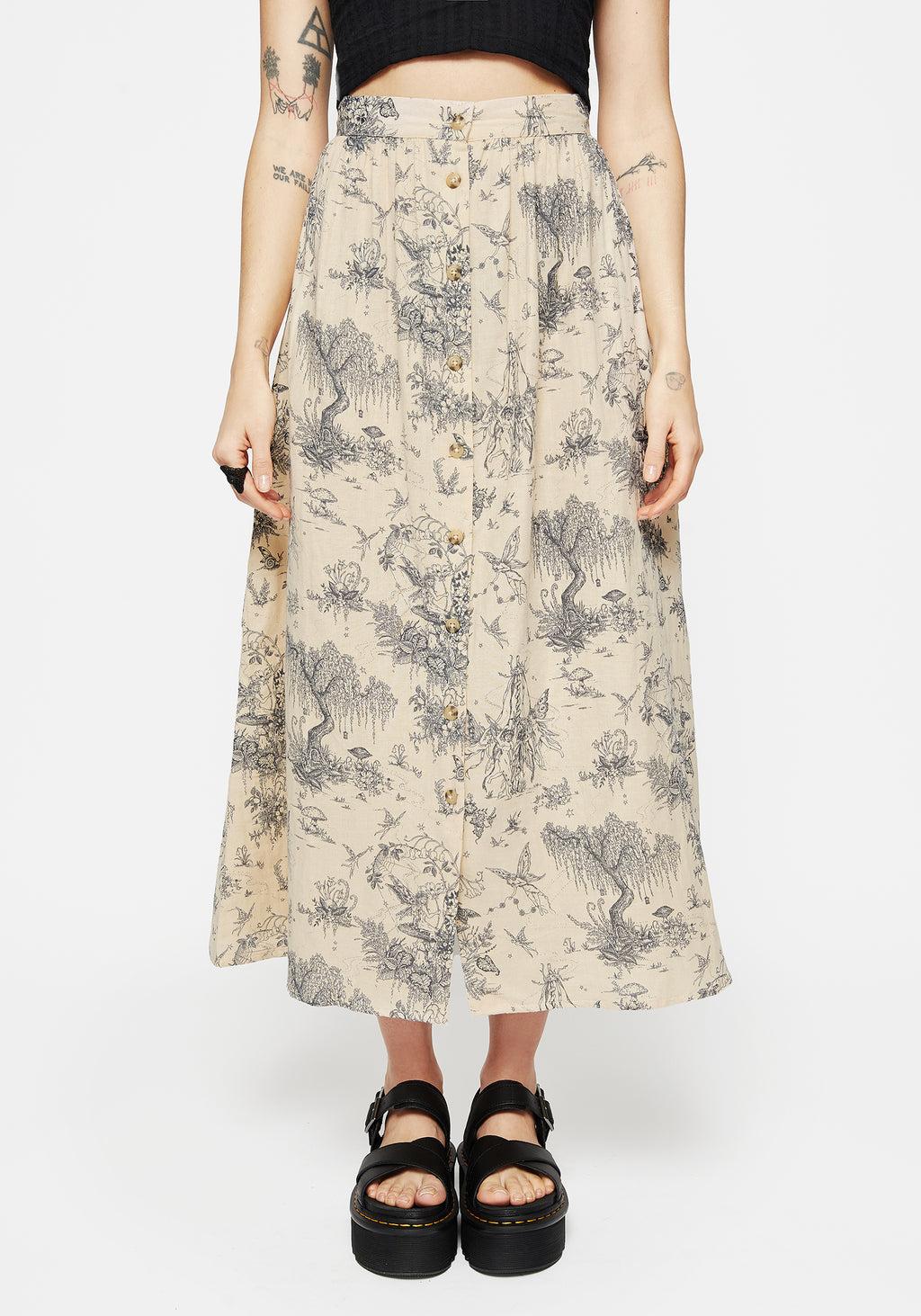 Maypole Cotton Print Button Up Midaxi Skirt Product Image