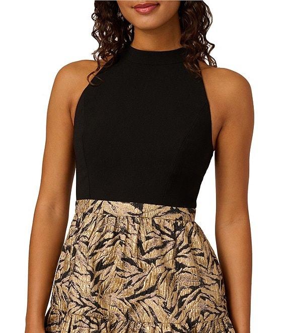 Adrianna Papell Crepe Novelty Sleeveless Halter Neck Short Dress Product Image