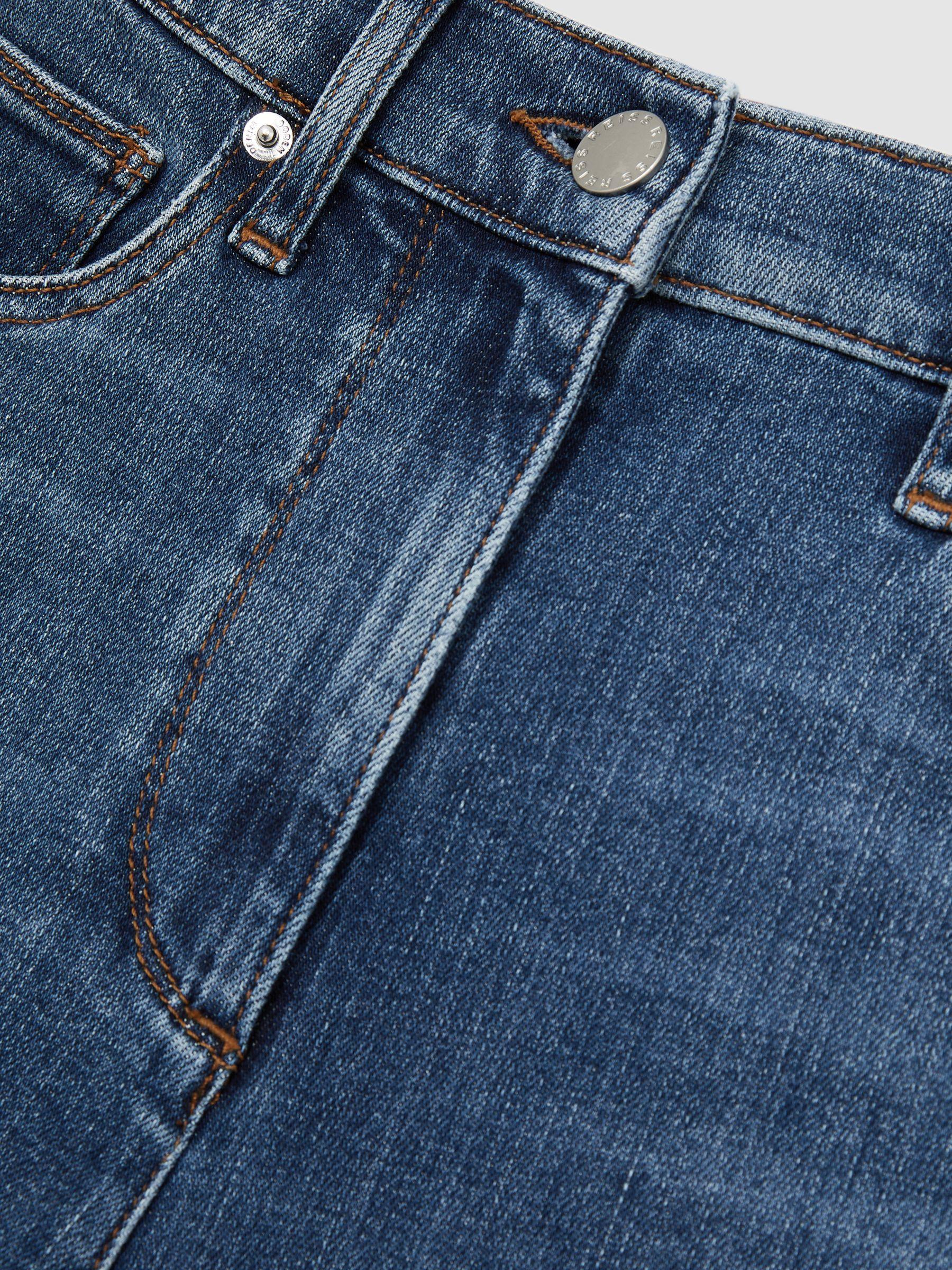 Button-Detail High-Rise Flared Jeans in Mid Blue Product Image