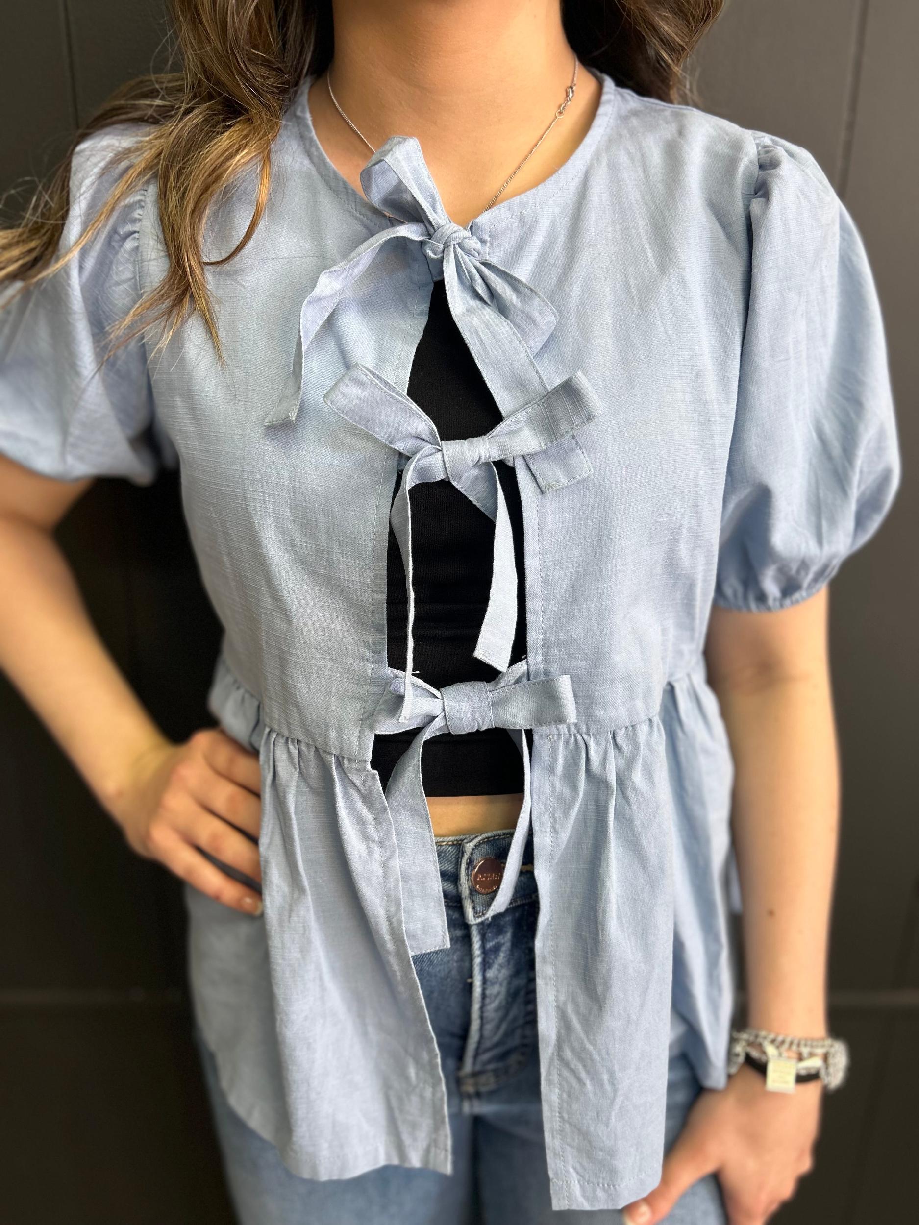 Short Sleeve Woven Front Bow Tie Top - 5 Colors* Product Image