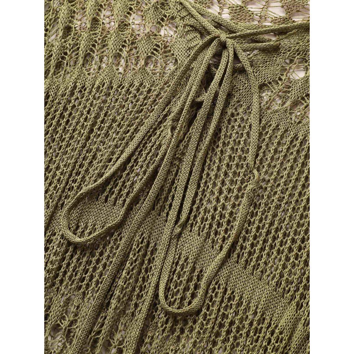 Plus Size Solid Cut Out See Through Lace Up Swim Cover Up Women's Swimwear Olive Beach Tie knot Curve Swim Cover Ups BloomChic 18-20/2X Product Image