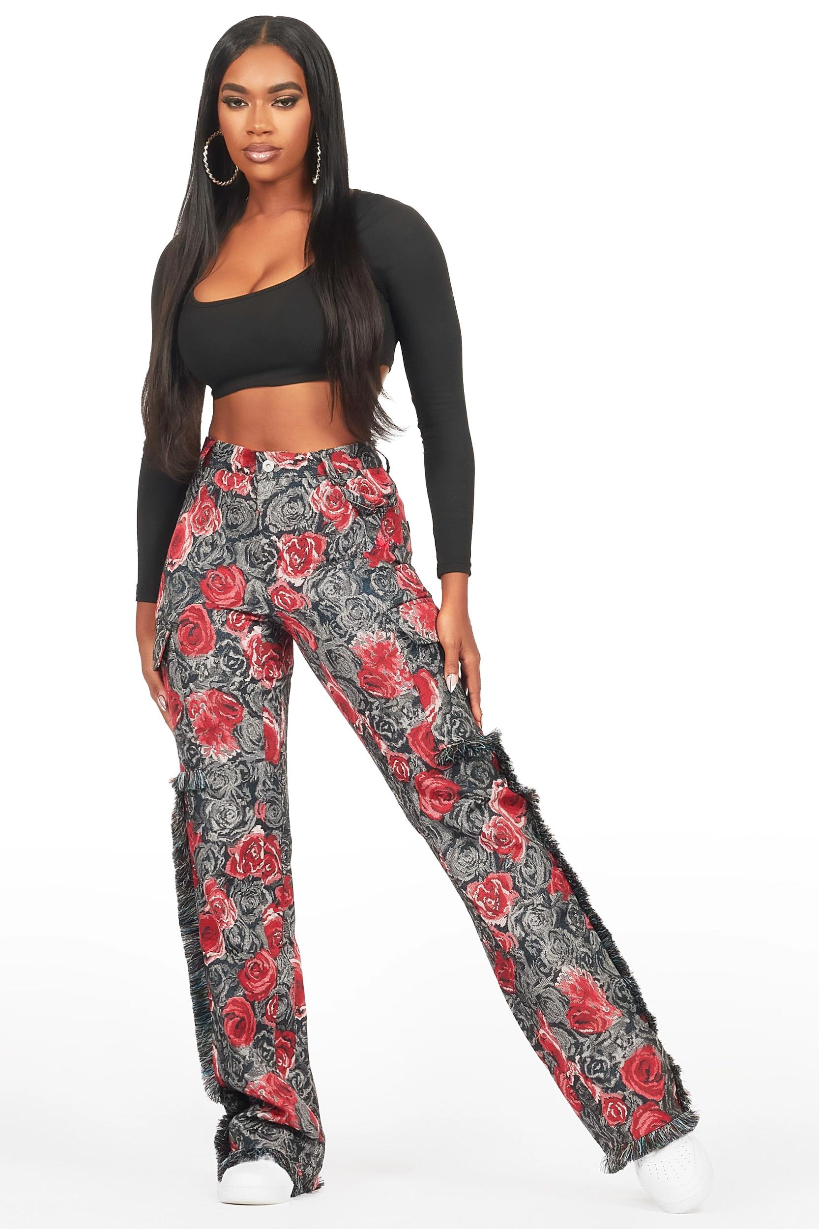 Darresha Black/Red Floral Tapestry Stacked Pant Female Product Image