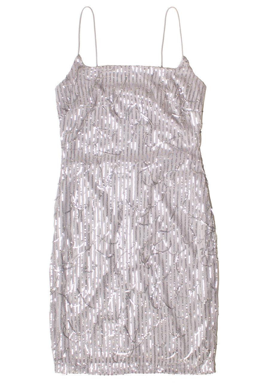 Silver Sequin Fringe Mini Dress Product Image