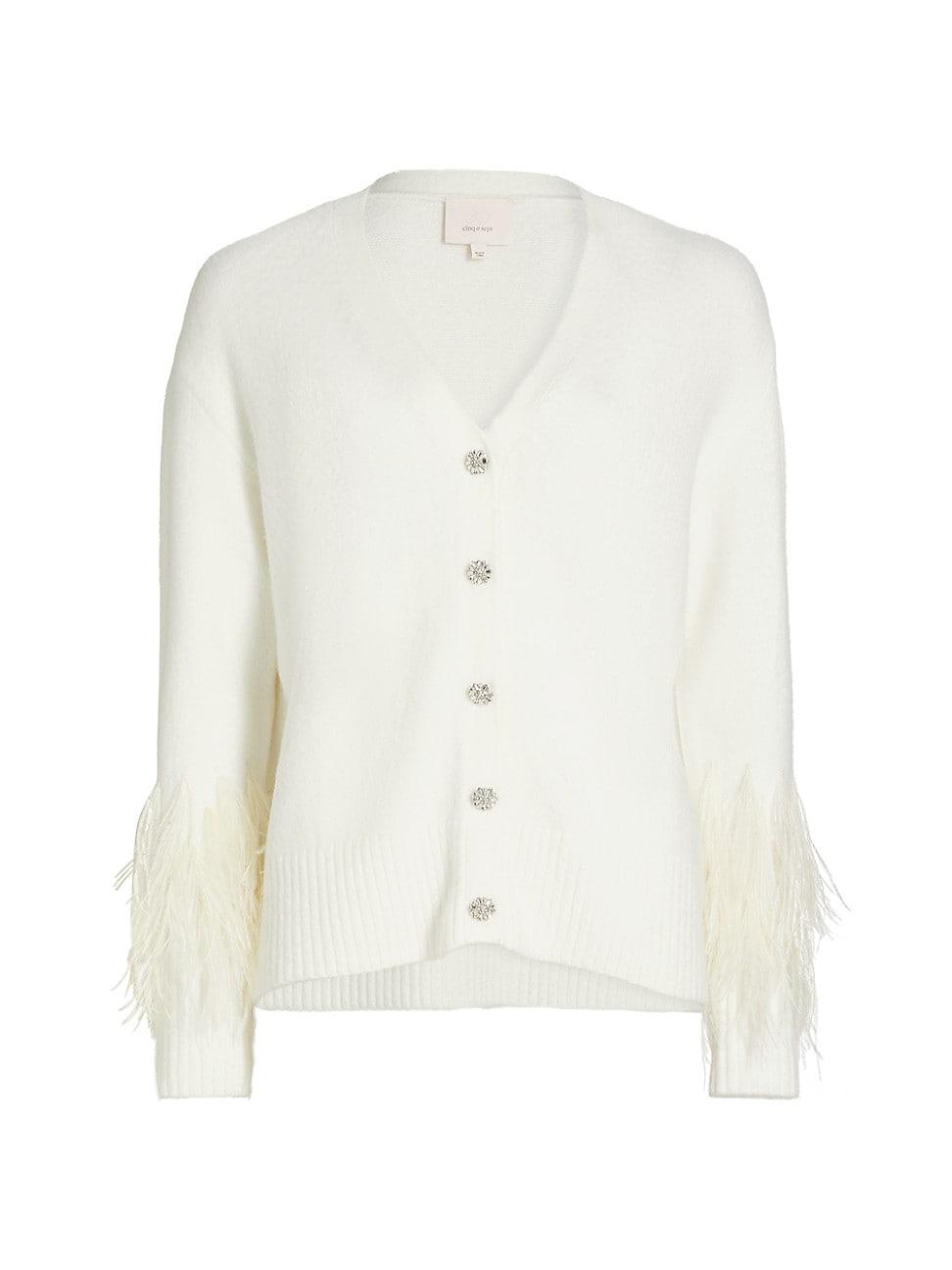 Womens Briana Feather-Trim Knit Cardigan Product Image