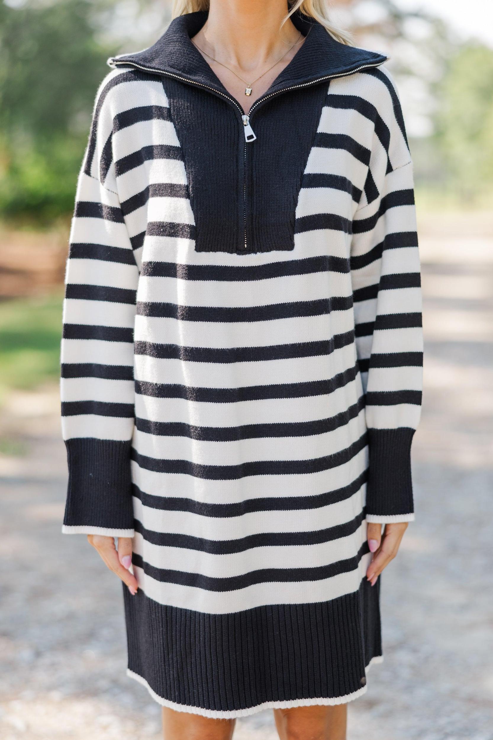 Listen To Me Black Striped Sweater Dress Female Product Image