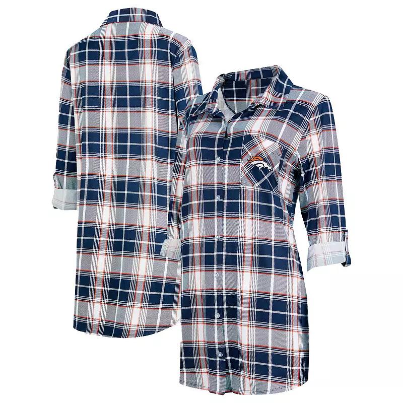Women's Concepts Sport Navy Denver Broncos Ashford Plaid Knit Nightshirt,  Product Image