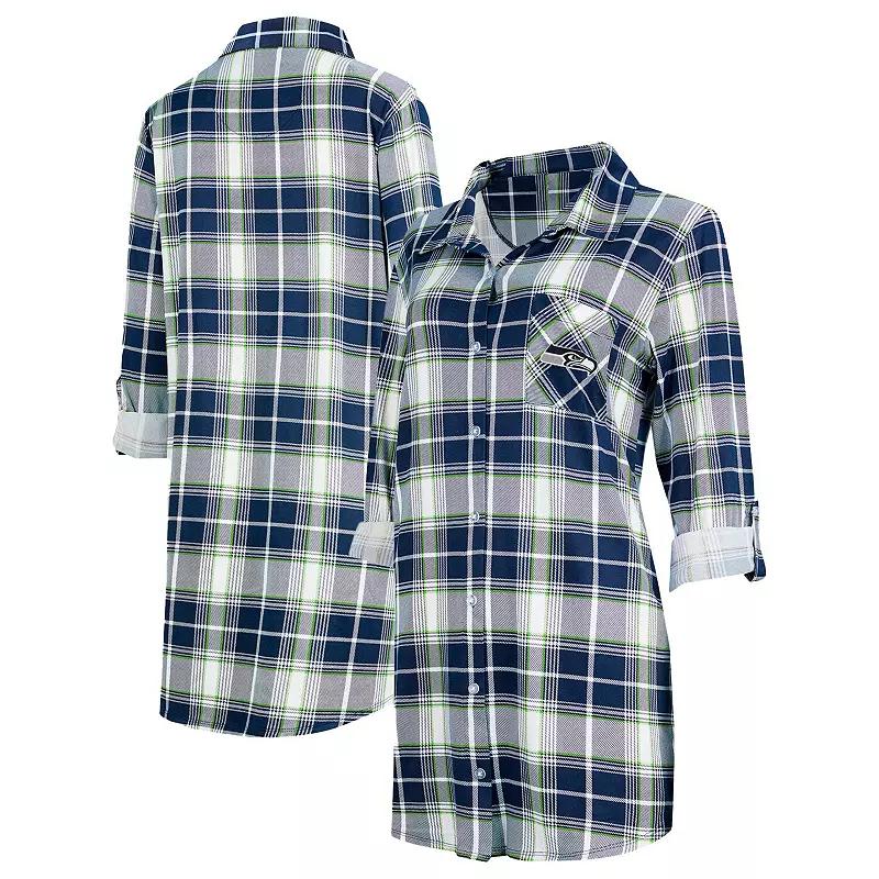 Women's Concepts Sport Navy Denver Broncos Ashford Plaid Knit Nightshirt,  Product Image