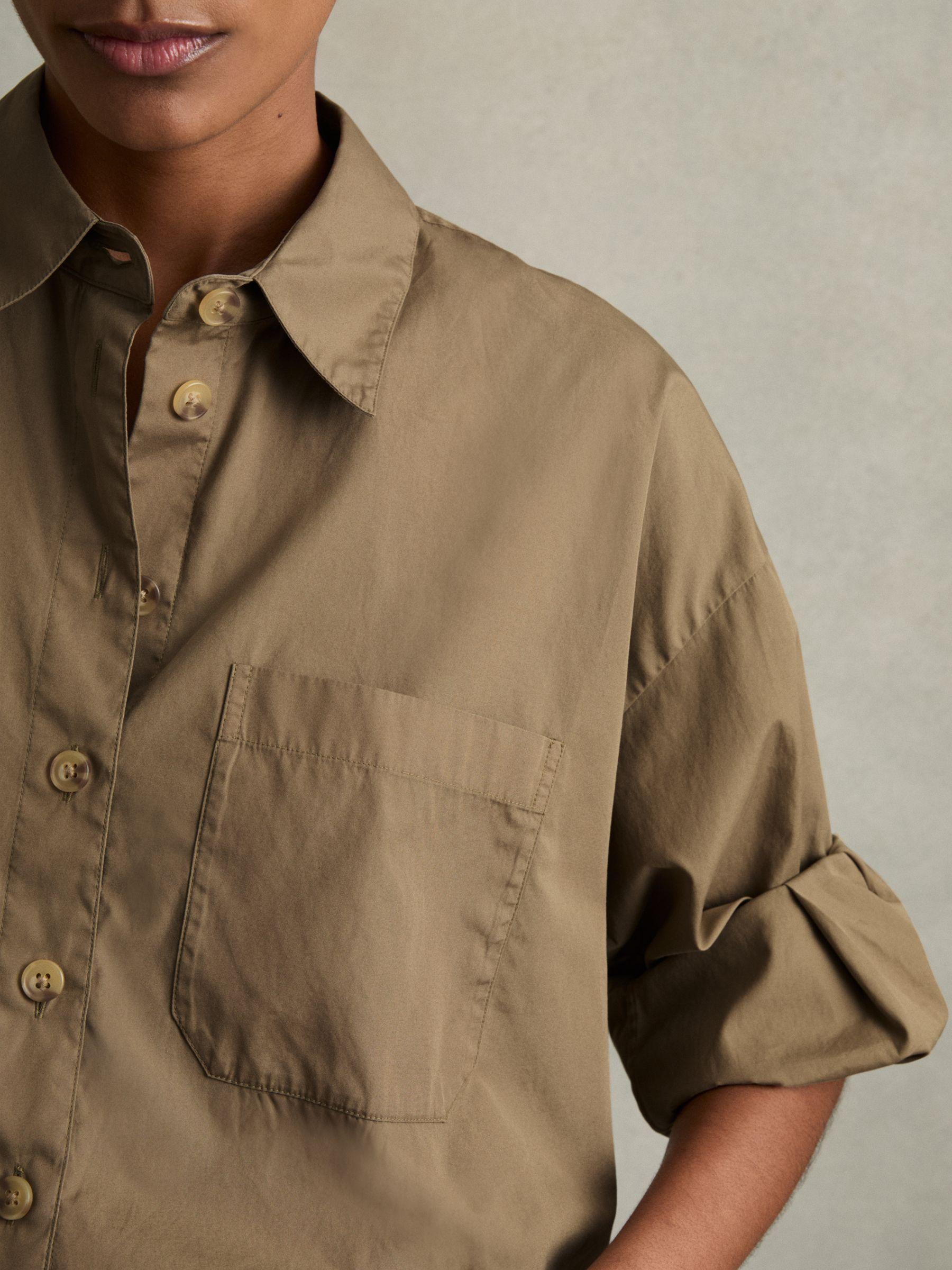 Cropped Cotton Shirt in Khaki Product Image