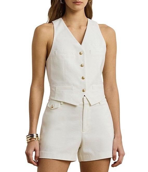 Lauren Ralph Lauren Stretch-Cotton Canvas Twill V-Neck Button Front Vest Product Image