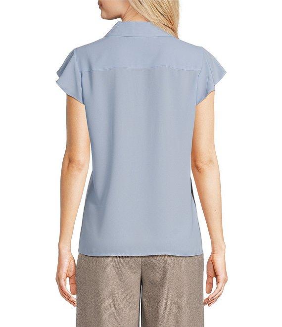 Calvin Klein Georgette Ruffle-Front Point Collar Short Sleeve Top Product Image